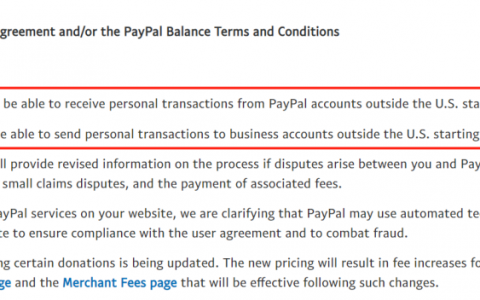 最新消息！美国企业账户将无法从美国境外的 PayPal 账户接收个人交易。